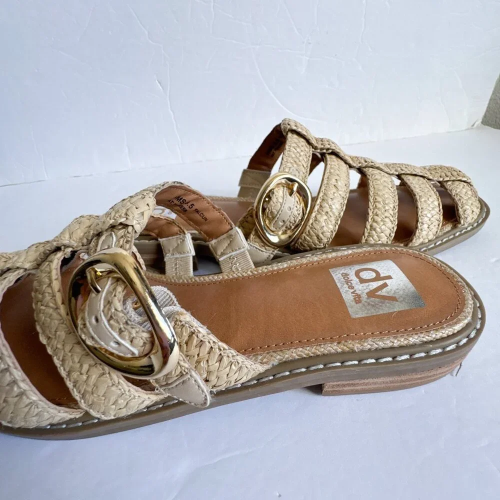 Dolce Vita Falcun Raffia Buckle Sandals Natural 8.5 - Picture 7 of 10